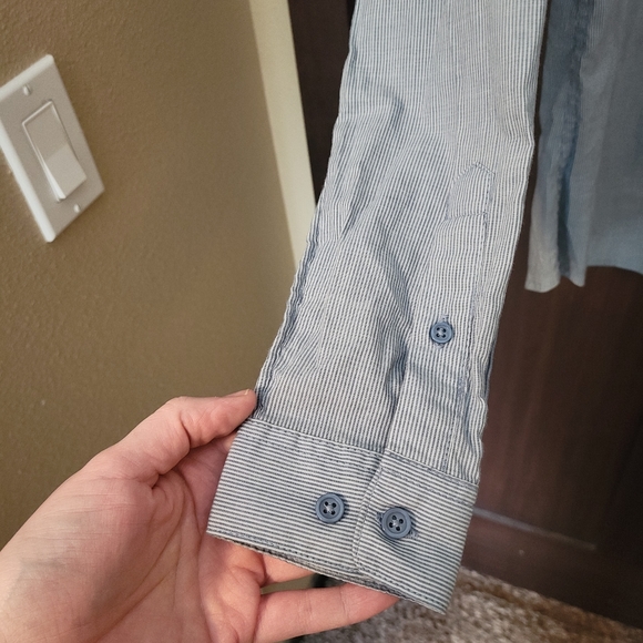 EUC Chef Works Contemporary Button Up Shirt Blue & White Striped Size Small - Picture 5 of 8